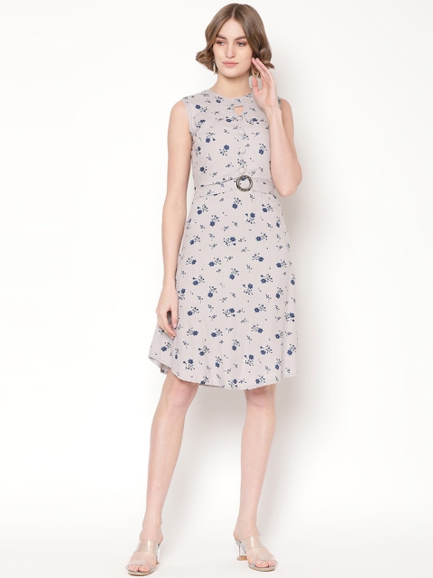 

V2 Value & Variety Taupe & Blue Floral A-Line Dress