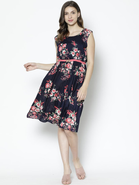 

V2 Value & Variety Navy Blue Floral A-Line Dress