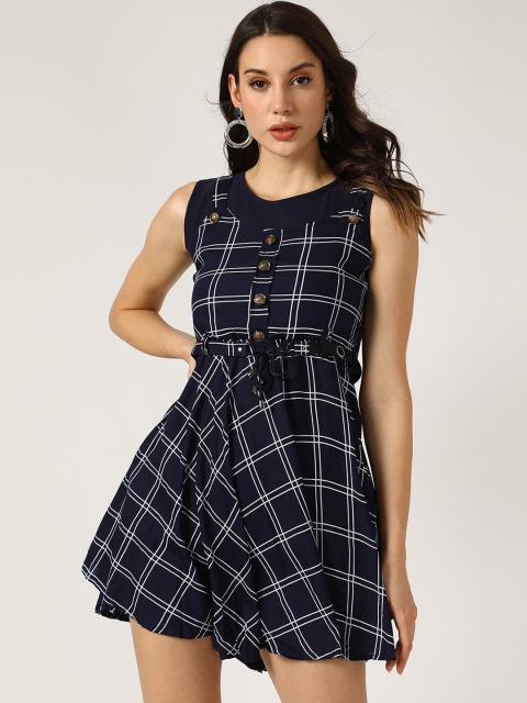 

V2 Value & Variety Navy Blue Checked Mini Dress