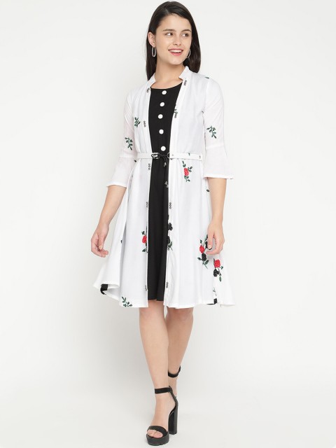 

V2 Value & Variety White Floral Embroidered A-Line Dress