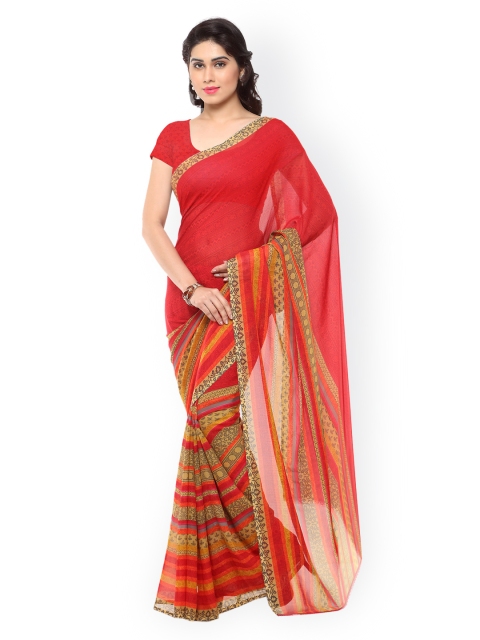 

Triveni Red Poly Georgette Printed Saree