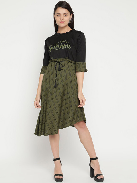 

V2 Value & Variety Olive Green & Black A-Line Dress