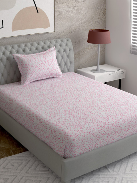 

EverHOME Pink & White Floral Printed 144 TC Cotton Single Bedsheet With 1 Pillow Covers