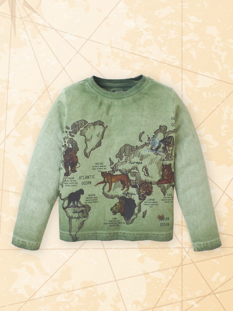 

Ed-a-Mamma Boys Green Printed Cotton T-shirt