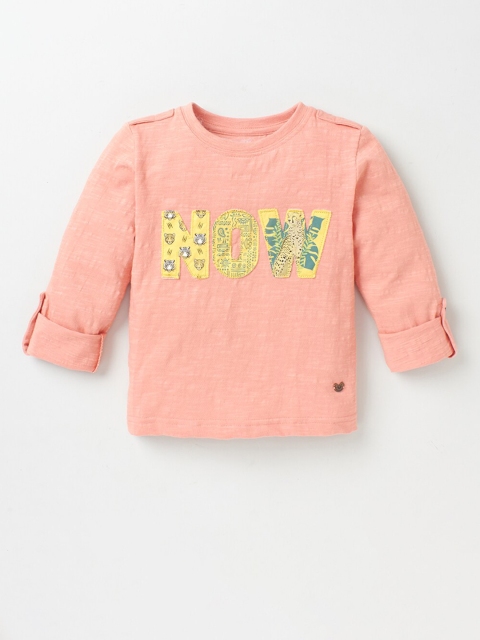 

Ed-a-Mamma Boys Peach-Coloured & Yellow Typography Applique Pure Cotton T-shirt