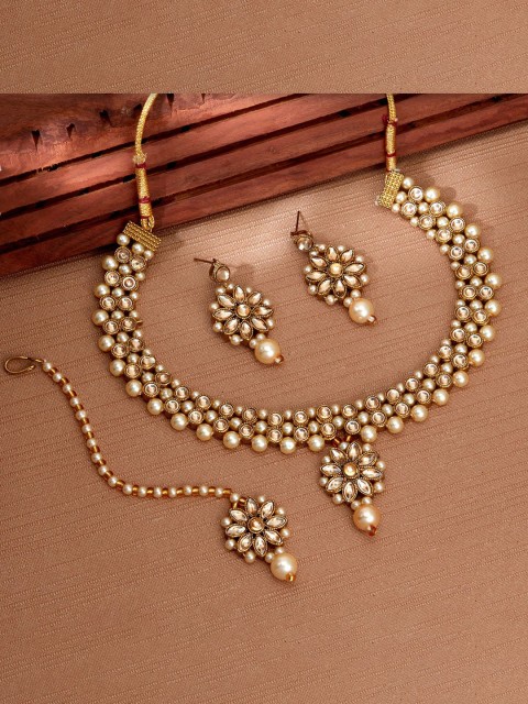 

Sukkhi Gold-Plated Stone-Studded & Pearl Beaded Jewellery Set