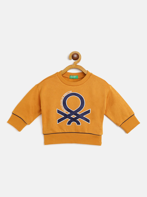 

United Colors of Benetton Girls Mustard Yellow & Navy Blue Brand Logo Applique Sweatshirt