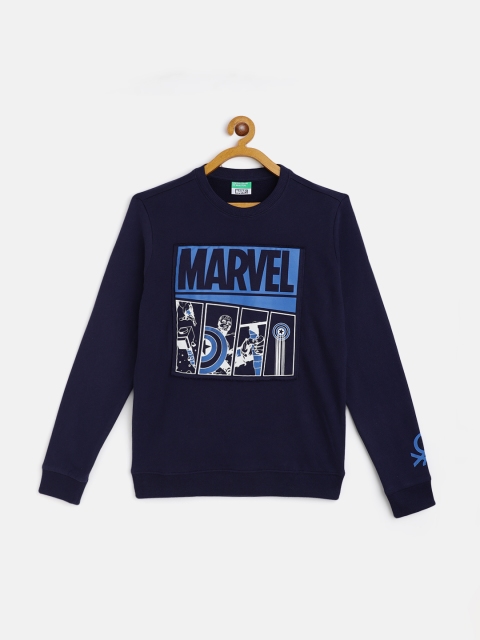 

United Colors of Benetton Boys Navy Blue Pure Cotton Marvel Printed Sweatshirt