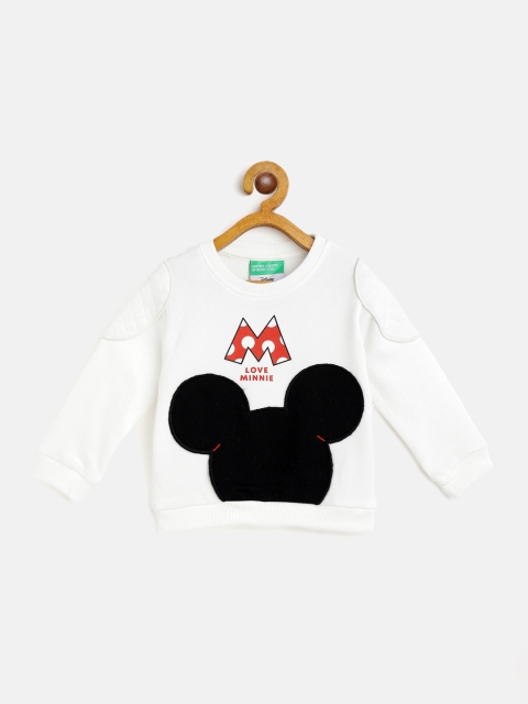 

United Colors of Benetton Girls White & Black Cotton Mickey Mouse Applique Sweatshirt