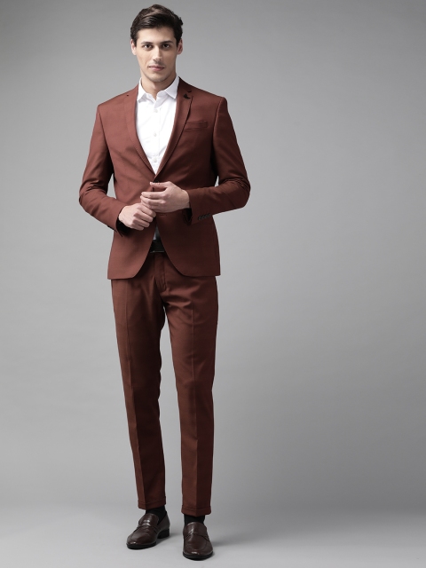 

Blackberrys Men Brown Self-Striped Phoenix Fit Single-Breasted Solid 2-Piece Suit