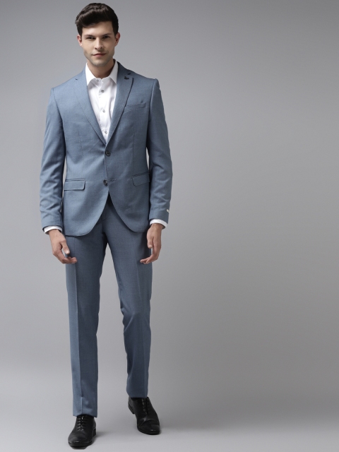 

Blackberrys Men Blue Self Design Single-Breasted Formal Suit