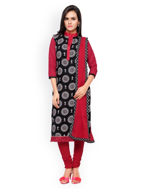 

Touch Trends Black & Red Printed Chanderi Cotton Unstitched Dress Material