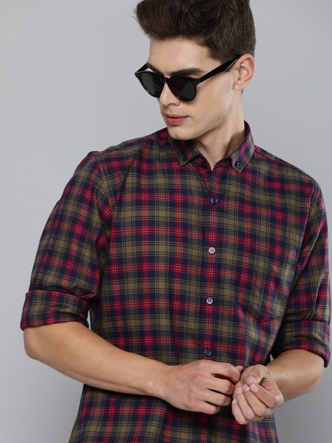 

Mast & Harbour Men Brown & Navy Blue Checked Slim Fit Pure Cotton Casual Shirt