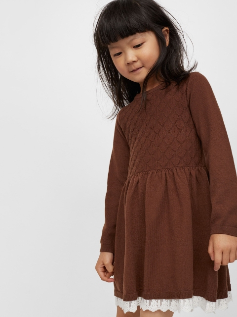 

H&M Girls Brown Lace-Trimmed Knitted Dress