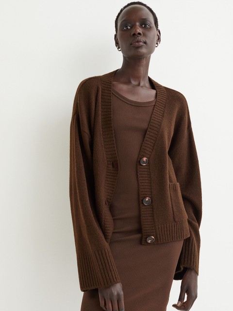 

H&M Women Brown Solid Boxy-Style Cardigan