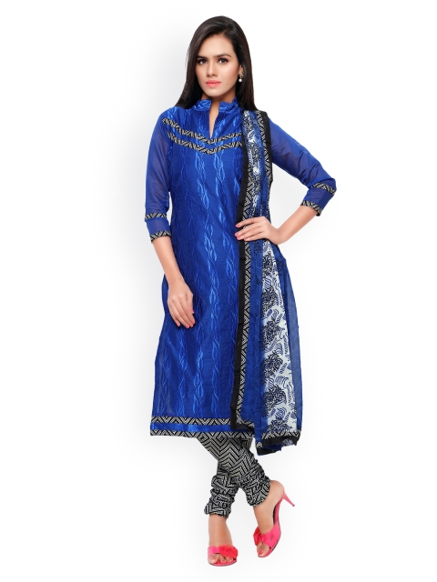 

Touch Trends Blue & White Embroidered Chanderi Silk Unstitched Dress Material