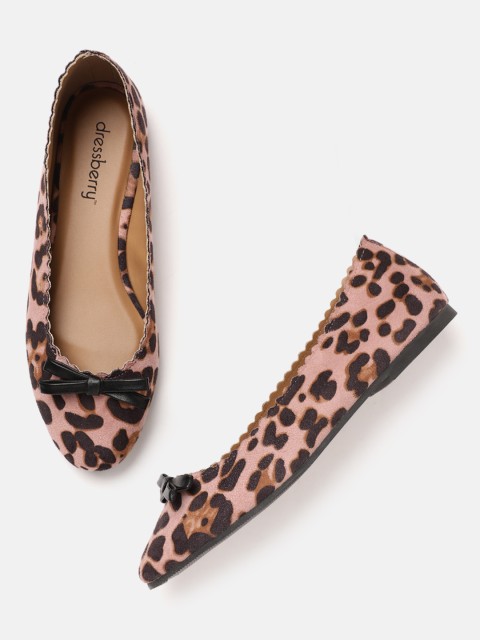 

DressBerry Women Pink & Coffee Brown Leopard Printed Ballerinas with Bow Detail