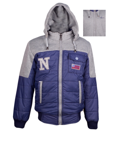 

naughty ninos Girls Blue & Grey Hooded Reversible Colourblocked Bomber Jacket