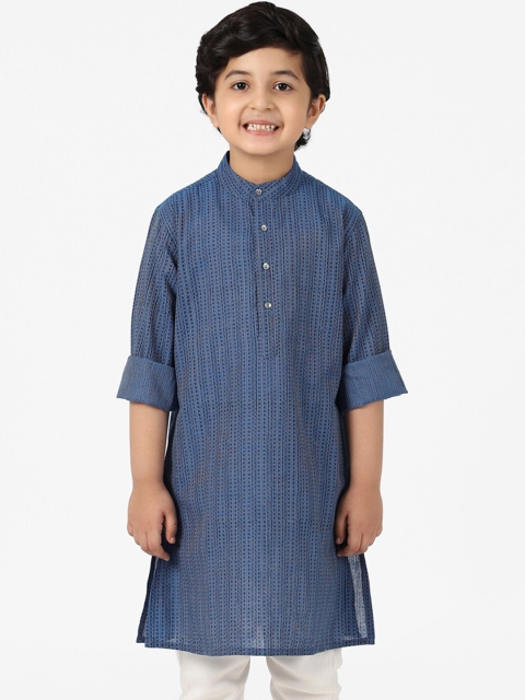 

Fabindia Boys Blue Striped Cotton Kurta