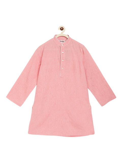 

Fabindia Boys Pink Solid Mandarin Collar A-line Cotton Kurta