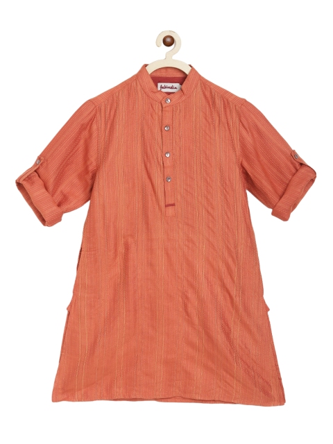 

Fabindia Boys Rust Orange Striped Kurta