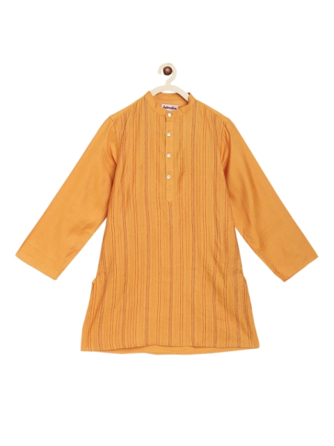 

Fabindia Boys Yellow & Red Striped Thread Work Kurta