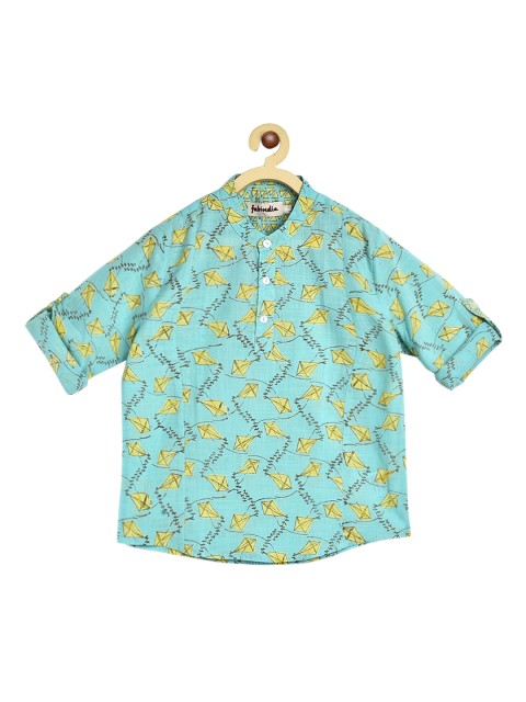 

Fabindia Boys Blue & Yellow Quirky Printed Kurta