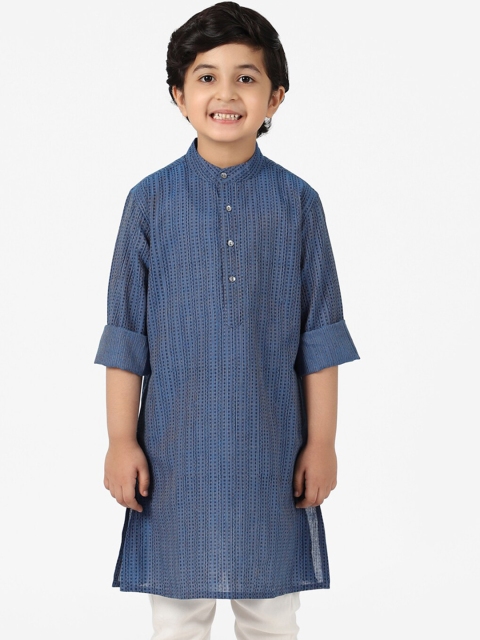 

Fabindia Boys Blue Striped Thread Work Kurta