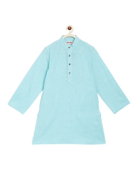 

Fabindia Boys Teal Solid Mandarin Collar A-line Kurta