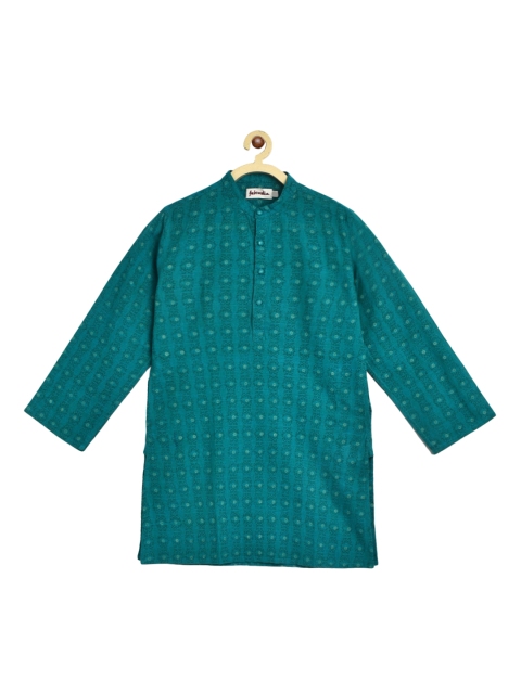 

Fabindia Boys Green & Cream-Coloured Floral Printed Cotton Straight Kurta