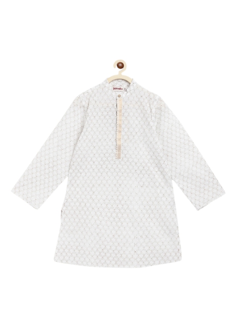 

Fabindia Boys White & Gold-Toned Geometric Printed Kurta