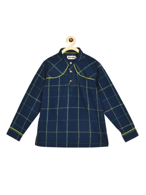 

Fabindia Boys Navy Blue Checked Cotton Kurta