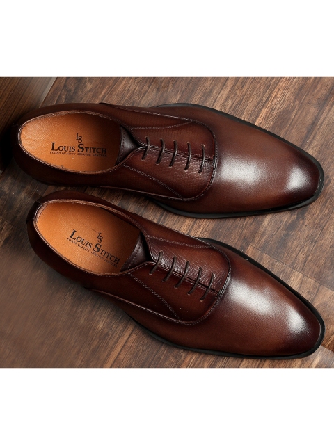 

LOUIS STITCH Men Brown Solid Genuine Italian Leather Formal Oxfords