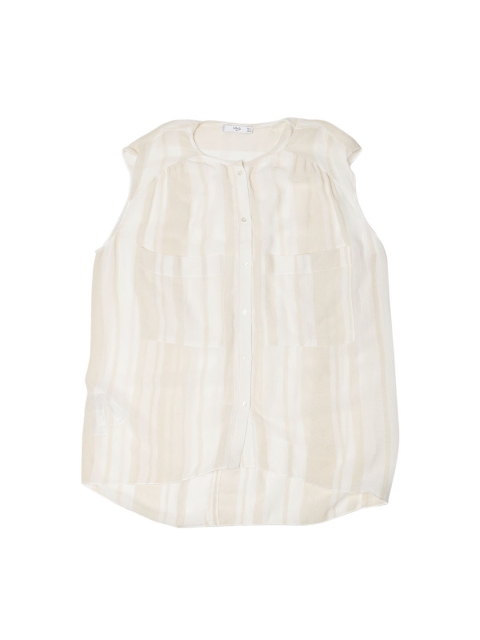 

MANGO Women Beige & Off-White Striped Top