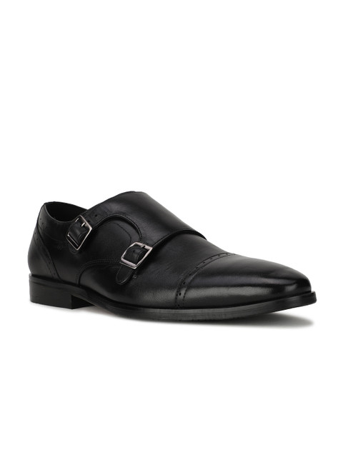 

Bata Men Black Solid Leather Formal Monk Shoes
