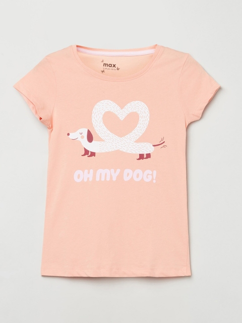 

max Girls Pink Printed Applique T-shirt