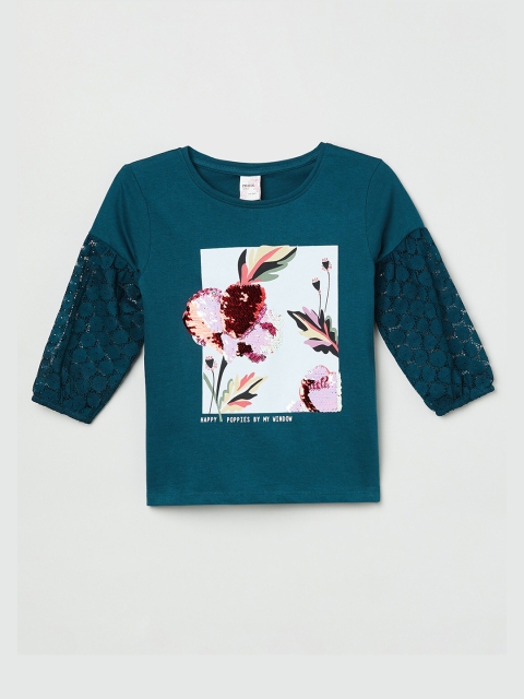 

max Girls Teal Floral Regular Top
