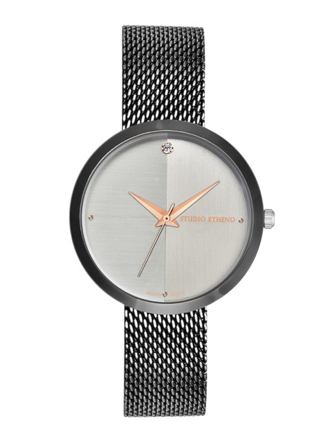 

STUDIO ETHENO Women Grey Brass Dial & Black Stainless Steel Bracelet Style Straps Analogue Watch