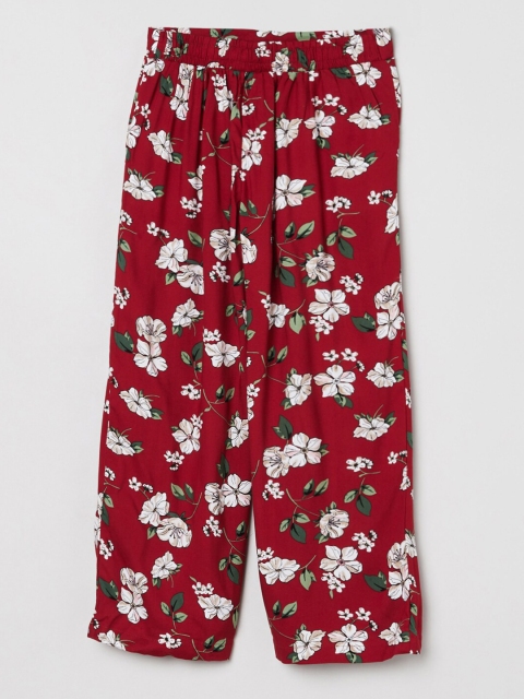 

max Girls Maroon & White Floral Printed Cropped Palazzos