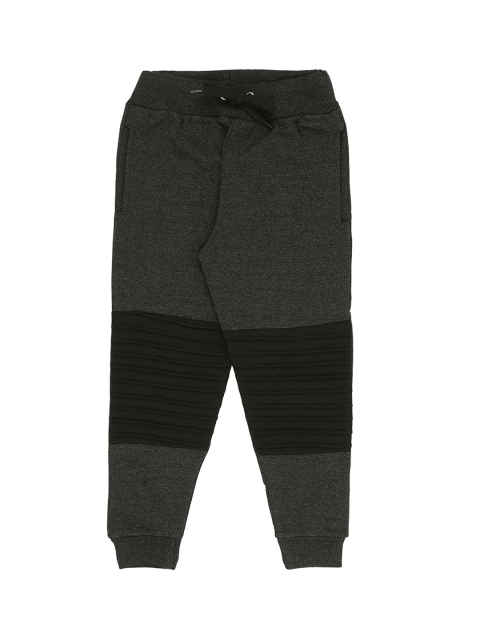 

RAINE AND JAINE Boys Charcoal Grey & Black Solid Pure Cotton Joggers