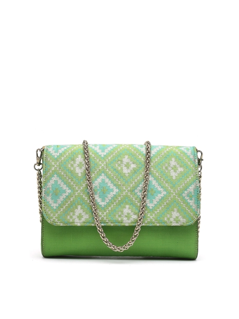 

PRACCESSORII Teal & White Textured Foldover Clutch