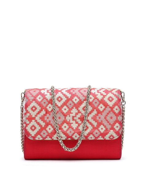 

PRACCESSORII Red & White Textured Foldover Clutch