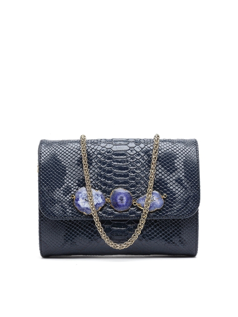 

PRACCESSORII Navy Blue Animal Textured Foldover Clutch