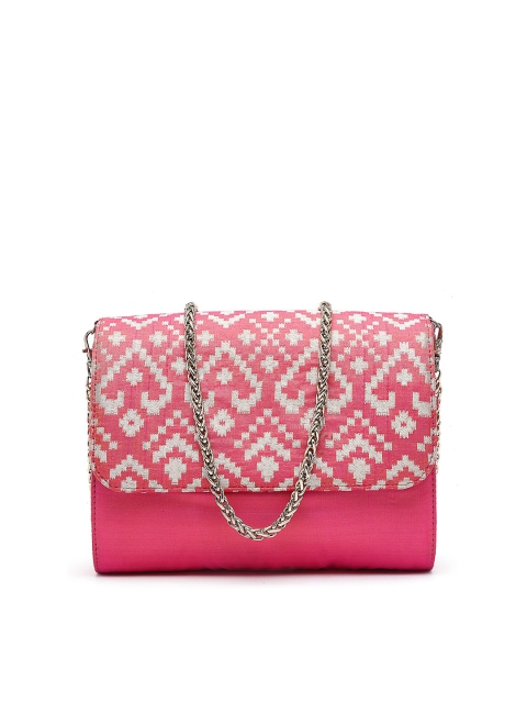 

PRACCESSORII Pink & Beige Embroidered Foldover Clutch