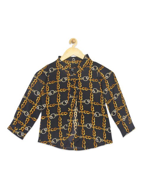 

Tiny Girl Girls Black & Yellow Geometric Tie-Up Neck Shirt Style Top