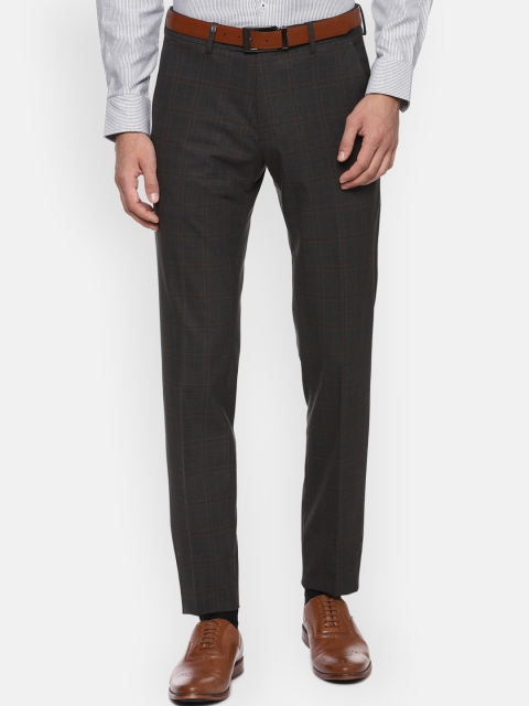 

Van Heusen Men Grey Checked Slim Fit Formal Trousers