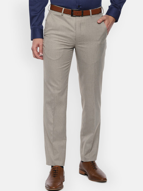 

Van Heusen Men Grey Checked Slim Fit Formal Trousers