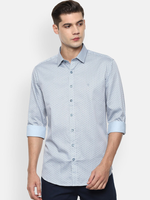 

V Dot Men Blue Slim Fit Printed Cotton Casual Shirt