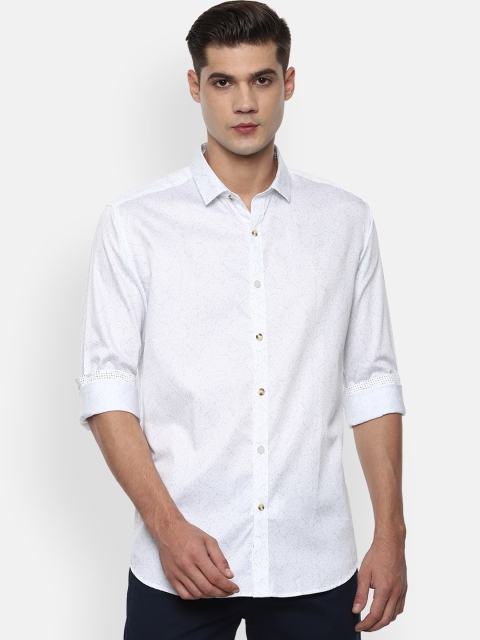 

V Dot Men White Slim Fit Printed Casual Shirt