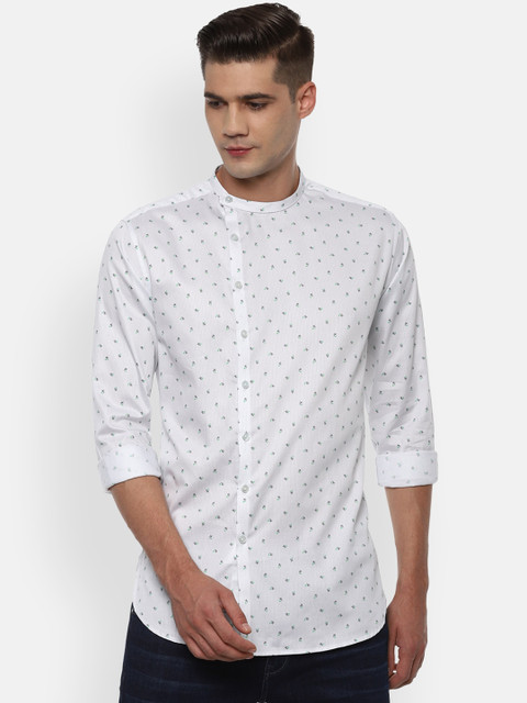 

V Dot Men White Slim Fit Opaque Printed Casual Shirt